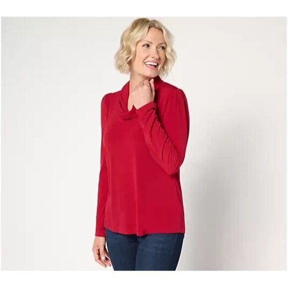 Susan Graver Liquid Knit Cowl-Neck Long Sleeve Top Red Currant 2X A667474 - Picture 1 of 1